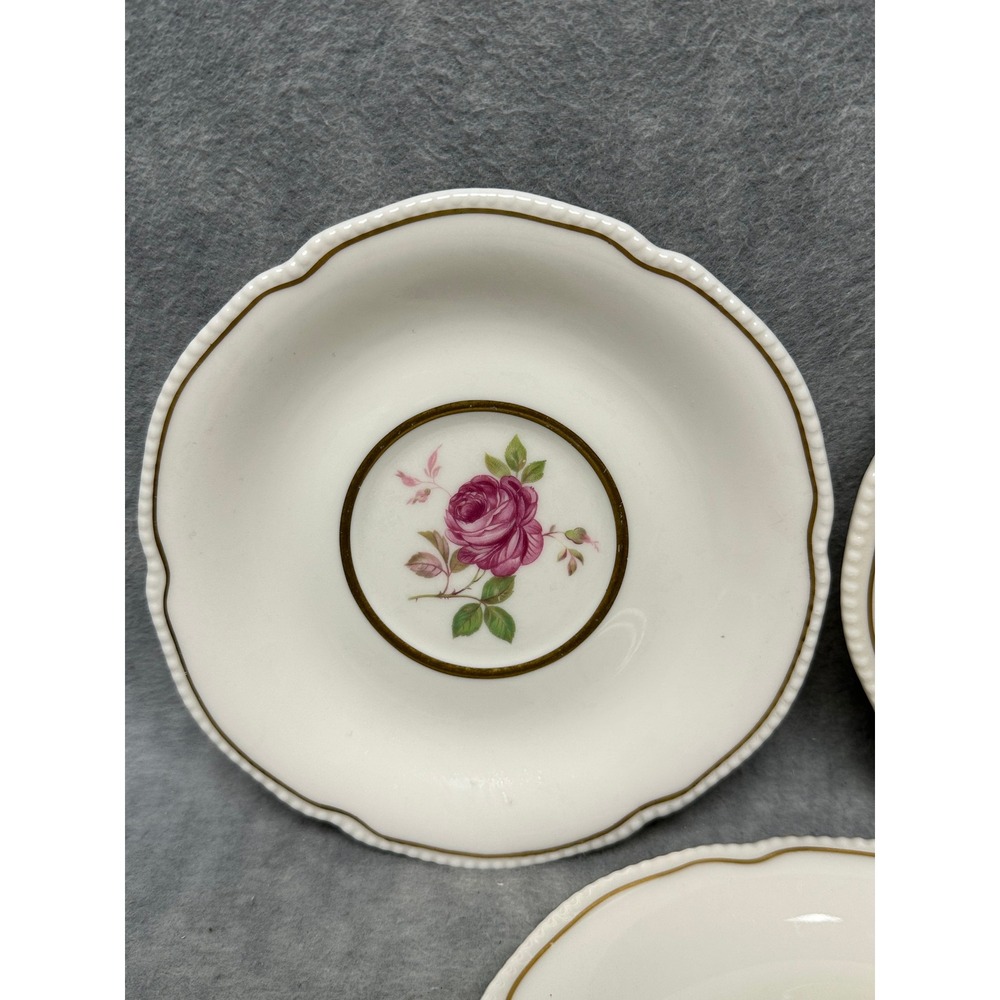 VTG Castleton China Dolly Madison Saucer Set 3 White Pink Rose Gold Trim 6 in - Picture 2 of 6
